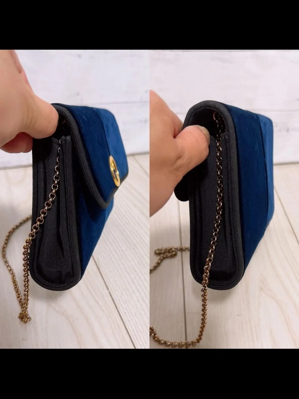 Gucci Deep Blue Velvet Chain Shoulder Clutch